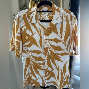 Zara Men's Mustard Leaf Pattern Shirt